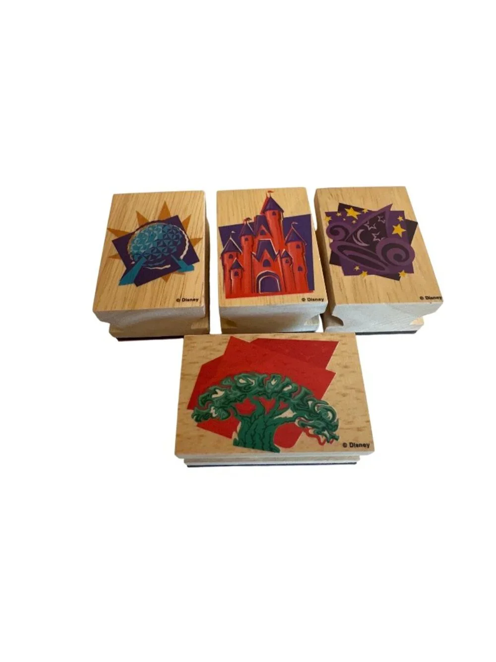 Disney Parks Wooden Rubber Stamps 4 Epcot Tree Of Life Castle & Sorcerer Hat